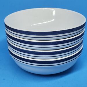 Culinary Arts Cafeware Set Of 4 Blue Bands On White  Cereal Bowls Used Condition